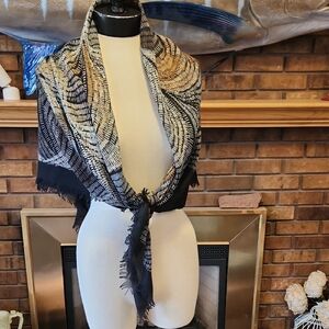 Beautiful Vintage Super Soft Geometric Sheer Scarf Unmarked Large